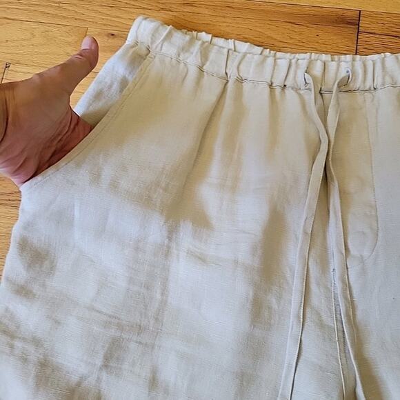 Neiman Marcus Linen Pull On Shorts Beige High Rise Lagenlook Minimalist Travel - Picture 3 of 11